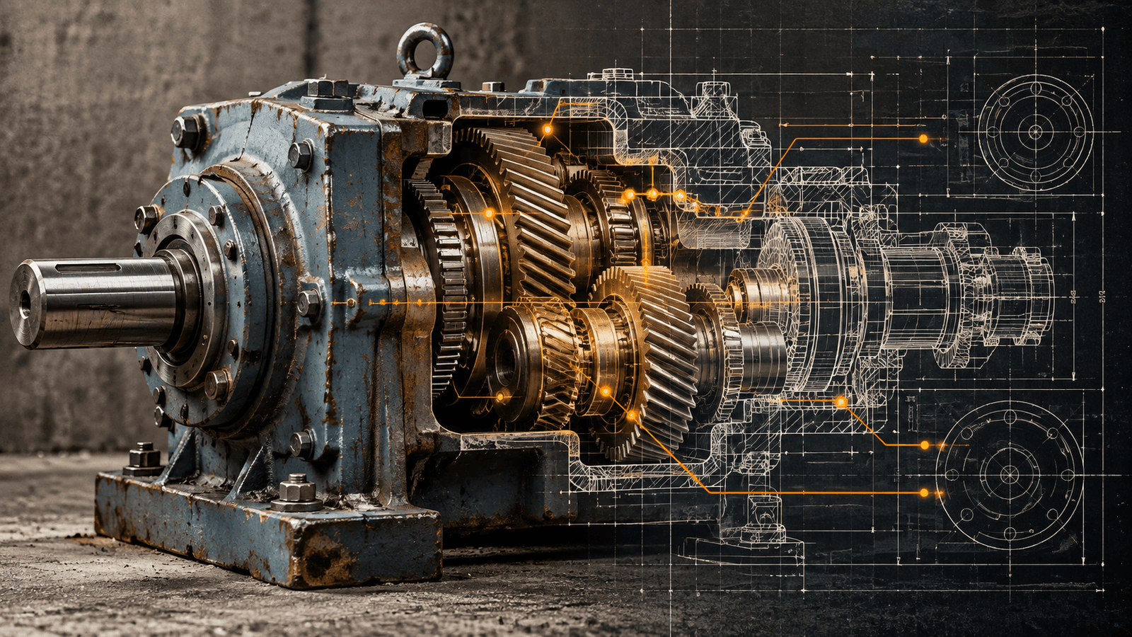 Industrial Gearbox Cutaway Blueprint