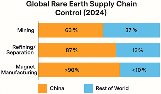 Figure 1 - China's stranglehold on REE supply - especially processed minerals and magnets.