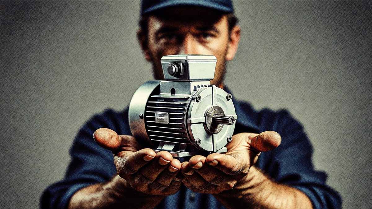 Mechanic holding tiny electric motor