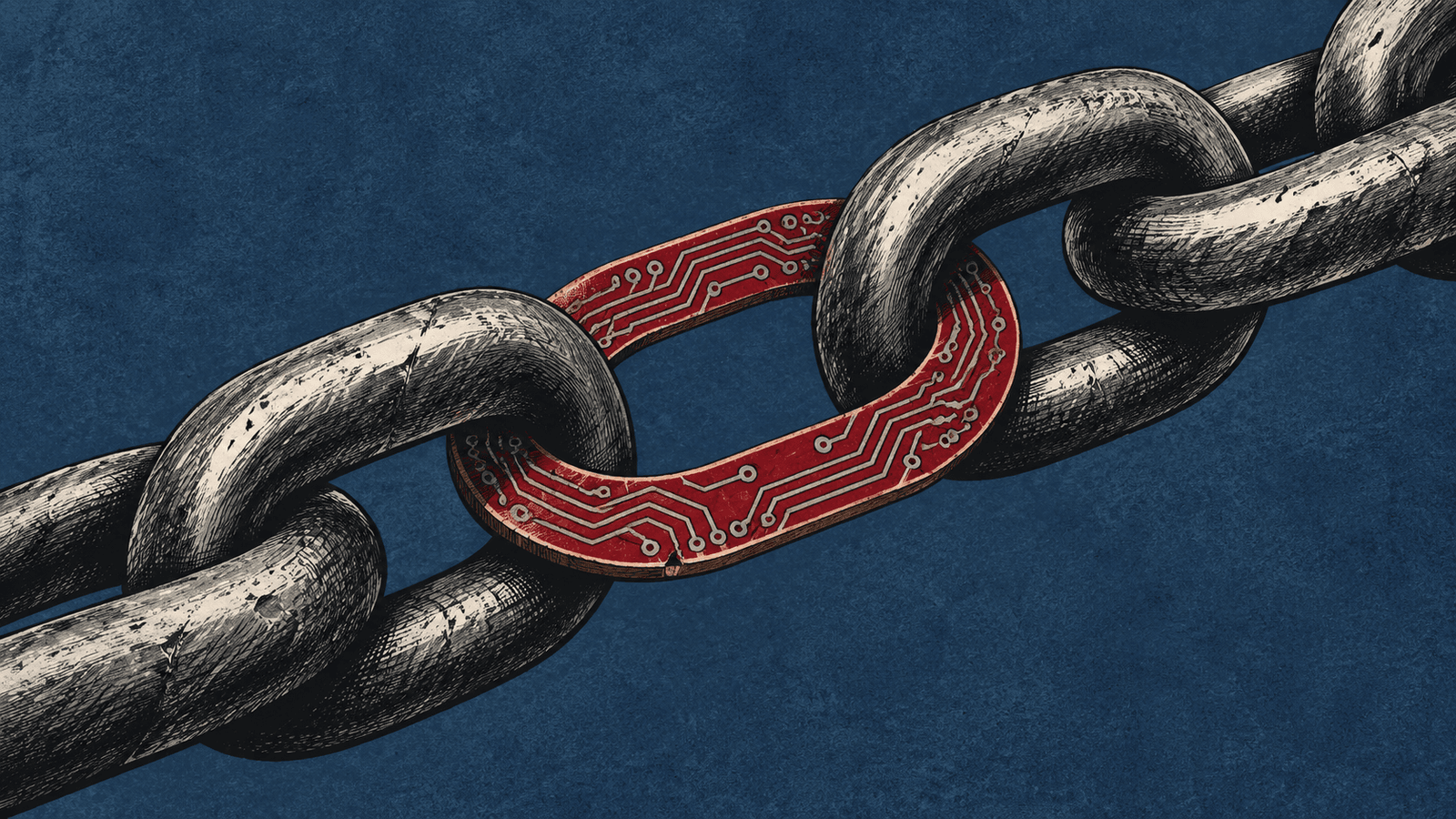 Crimson Circuit Link in Steel Chain