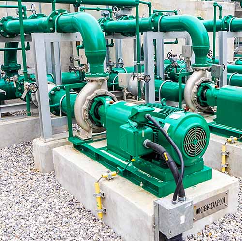 Centrifugal pump with a fully flooded suction.