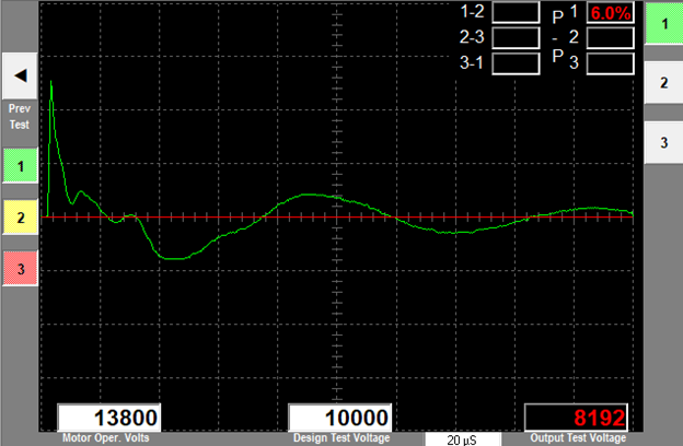 Figure 4: Surge comparison test aborted below target voltage, indicating some form of degraded winding insulation